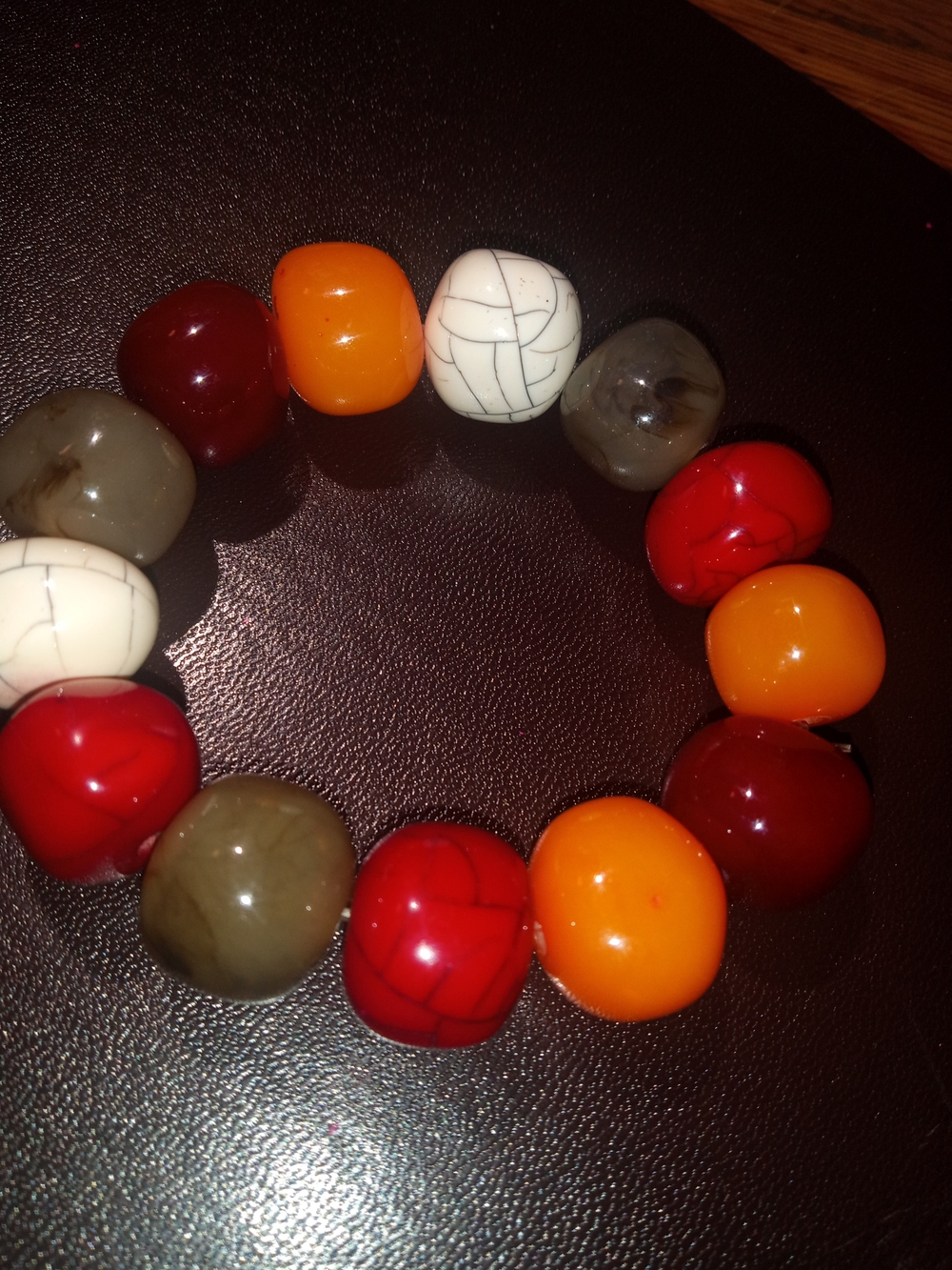 Colorful Beaded Stretch Bracelet - Orange, Red, White, Olive